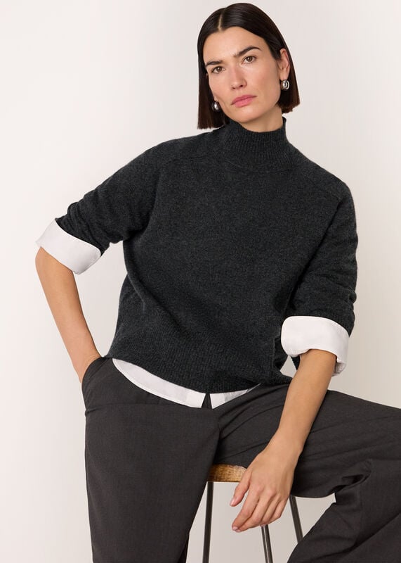 Dark Grey Cashmere Mock Neck Sweater